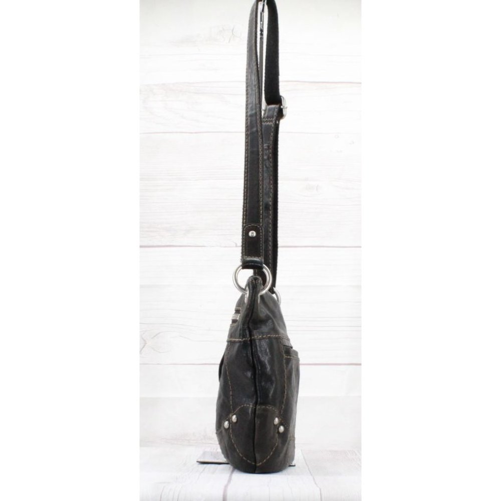 Fossil Black Leather Zip Top Crossbody Purse Shoulder Bag - Picture 5 of 9